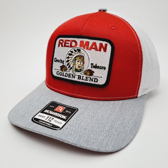 Red Man Patch Richardson 112 Trucker Mesh Snapback Cap Hat - Picture 2 of 4